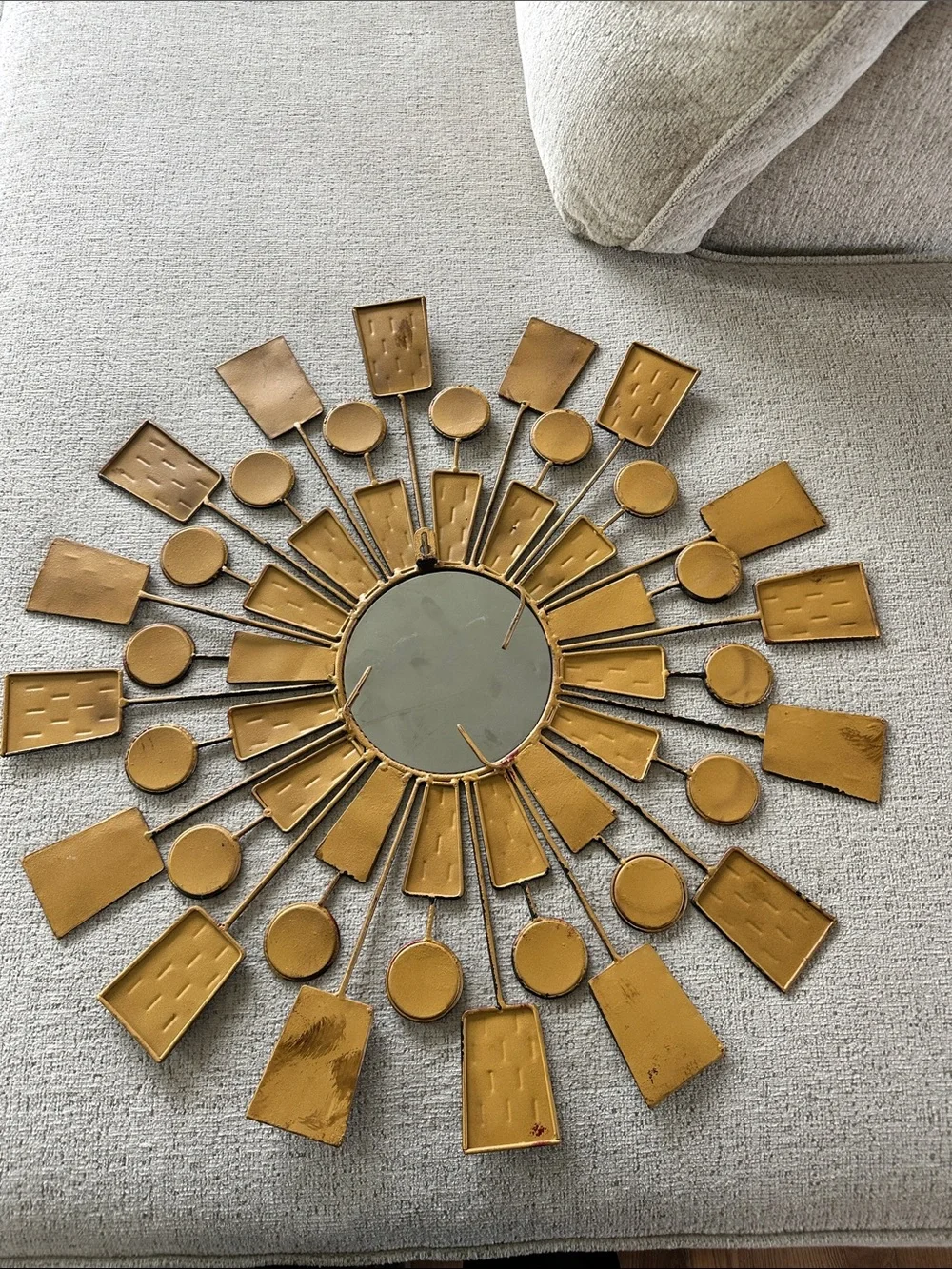 Mid Century 24” Brutalist Sunburst Metal Wall Mirror - Gold/Bronze